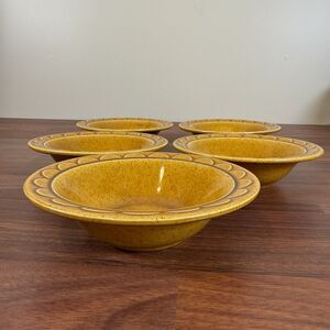 5 Homer Laughlin Grenada Gold Cortez Rimmed Bowl Vintage 6.75" Fall MCM Bohemian